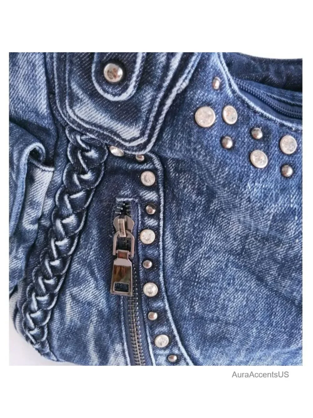 Vintage Denim Weave Rivet Tote Bag Crossbody Shoulder Bag